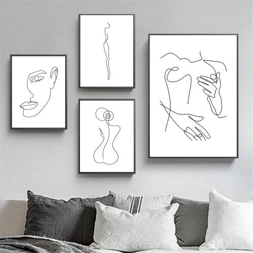 Sexy Nude Woman Body Poster Abstract Figures Line Drawing Canvas Print Paintings Lady Face Wall Art Pictures Living Room Decor