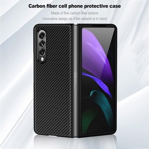 FLOVEME Mobile Phone Case for Samsung Z Fold3 5G Folding Carbon Fiber Pattern All-inclusive Galaxy Z Fold 3 Anti-fall Back Cover