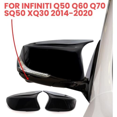 Styling 2pcs Glossy Horn Rearview Mirror cover caps Bright Black for Infiniti Q50 Q60 Q70 SQ50 XQ30 2014-2020