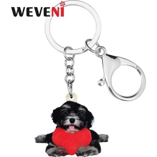 WEVENI Acrylic Valentines Day Heart Schnauzer Dog Key Chains Rings Bag Car Wallet Decoration Keychain For Women Girls Teen Gift