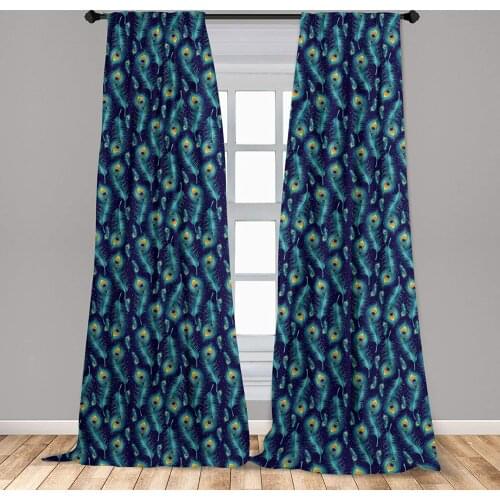 Navy Blue Peacock Curtains Graphic Peacock Bird Feathers Background Window Treatment Living Room Bedroom Decor