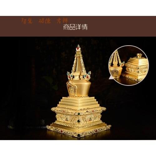 TOP GOOD BUDDHA STATUE # 22CM # HOME TALISMAN # BUDDHISM BODHI PAGODA SHARIPUTRA PAGODA GILDING BRASS STATU