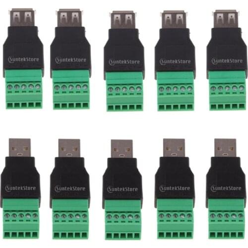 10 Pack USB 2.0 A Male/Female Plug to 5 Pin Screw Terminals Adapters