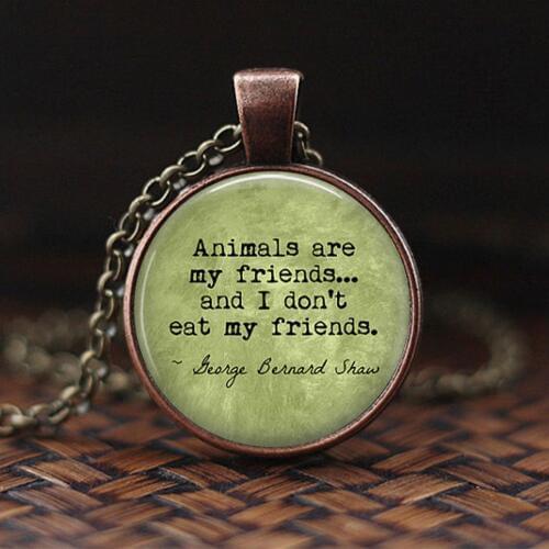 Vegetarian Quote Jewelry Animals Are My Friends Vegetarian Dome Glass Pendant Statement Necklace Vegan Jewelry Drop Shipping