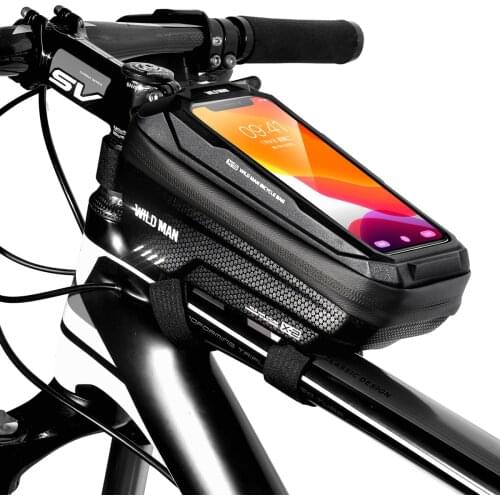 WILD MAN Bicycle PU Hard Shell Front Frame Bag Waterproof Touch Screen Reflection Phone Case Cycling Bike Accessories For 6.7 In