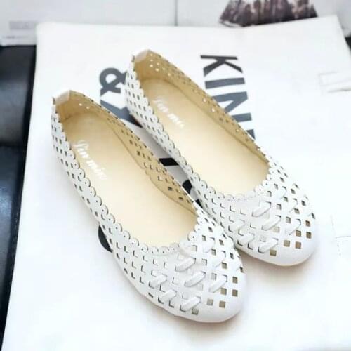 2017 Summer style Women Ballet Flats Round Toe Slip on Shoes Cut-outs Flats Shoes White Woman Loafers zapatos mujer s081