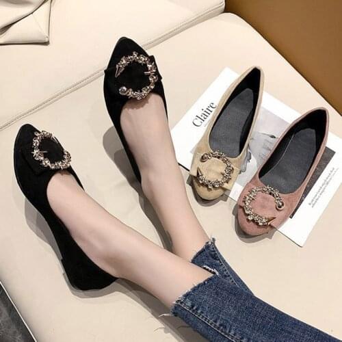 Plus Size 35-43 Women Flats Pointed Toe Slip on Shoes Black Loafers Metal Boat Shoes Flock Comfortable Shoes zapatos mujer 8129L