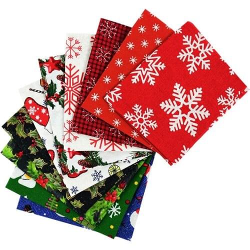 10pcs/set 25x20cm Cotton Christmas Fabric Santa Claus Printed Cloth Sheet Home Textile Patches Apparel Sewing DIY Material Cloth