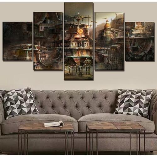5 Piece Canvas Building City Sci Fi Steampunk Print Painting Art Modern Decorative Painting Canvas Painting Poster Artwork