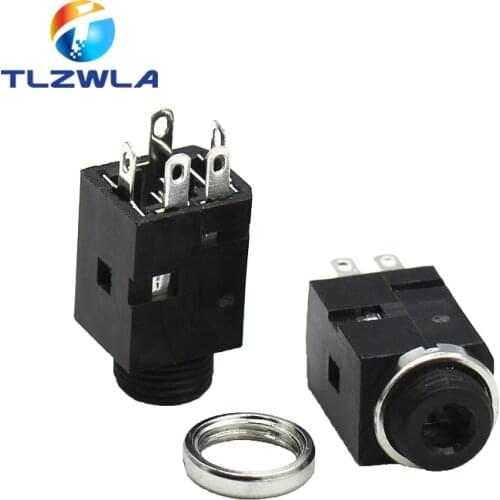 5Pcs 3.5MM Vertical Socket 5Pin Stereo Female Socket Jack With Screw 3.5 Audio Headphone Connector PJ-341 3 Poles Earphone Hole