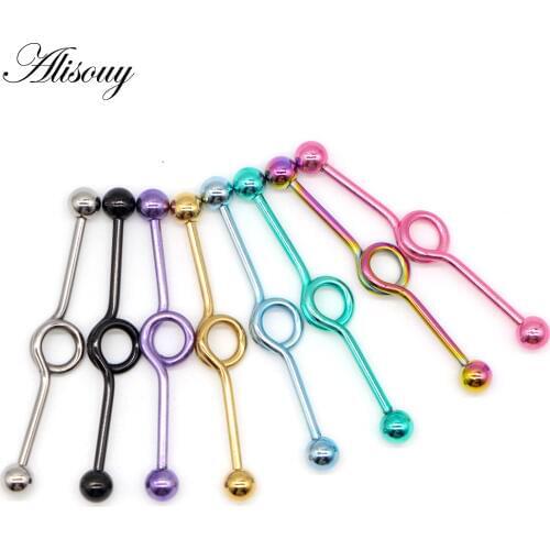 Alisouy 1 PC Punk Stainless steel screw ear bone nail circle shaped 38mm Cartilage nail ear tongue nail body piercing jewelry