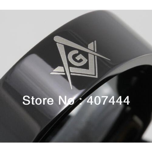 Free Shipping Wholesales Cheap Price Jewelry USA Hot Sales 8 MM FREEMASON MASONIC BLACK PIPE TUNGSTEN CARBIDE RING US SIZE 6-13