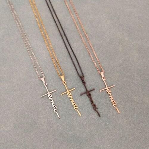 1Pc New Design Eternal Letter Stainless Steel Necklace Cross Pendant Kids Girls Women Chokers Statement Necklace Cute Gift