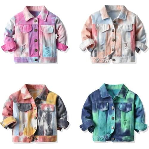 Spring Autumn Baby Boys Girls Casual Denim Jackets Infant Tie-dyed Ripped Coats Toddler Button-down Outerwear