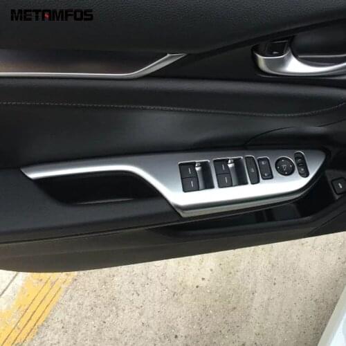 For Honda Civic Sedan 2016 2017 2018 Window Lift Switch Cover Trim Inside Armrest Frame Sticker Inner Accessories Car Styling