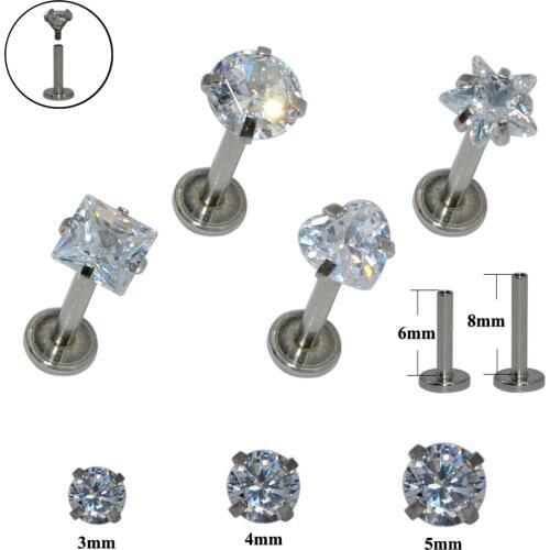 40PCS Steel Crystal Labret Lip Rings Heart Star Round Zircon Orelha Cartilage Ear Helix Stud Tragus Barbell Piercings Jewelry