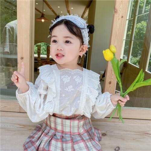 Elegant Princess Girls Lace Shirt Long Sleve Kids Blouse Spring Autumn Infant Baby Girls Pullovers for Toddler Clothing Children