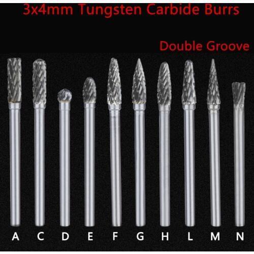 Jrealmer 5pcs 3x4mm Double Groove Tungsten Steel Carbide Burr Milling Cutter Rotary Tool Burr Double Diamond Cut Rotary