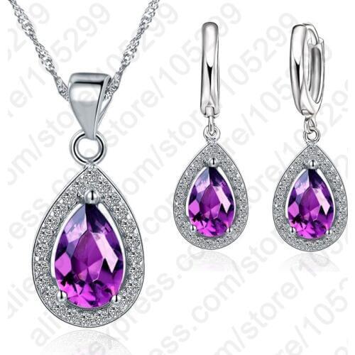 Shiny Water Drop Cubic Zirconia 925 Sterling Silver Jewelry Sets Pendants & Necklaces Earring For Women Wedding Bijoux