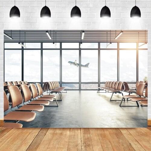 Laeacco Photography Background Airport Waiting Room Chairs French Window Sunshine Scenic Photo Backdrop Photocall Photo Studio