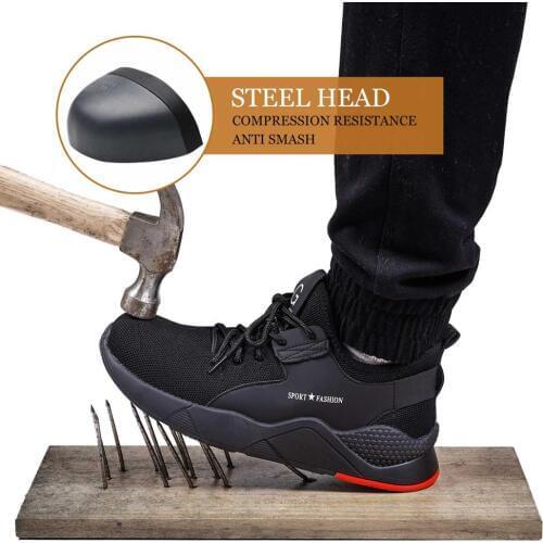 Mens Steel Toe Work Safety Shoes Casual Breathable Outdoor Sneakers Puncture Proof Boots Comfortable Industrial Shoes for Men