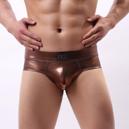 Men Boxer Shorts Sexy Male Low Rise PU Leather U Bulge Underwear Gay Party Club Boxers Shorts Bikini Underpants Cueca