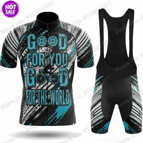 2021 Good For The World Men Cycling Jersey Set Summer Bicycle Clothing Road Bike Shirts Suit Bicycle Bib Shorts MTB Ropa Maillot