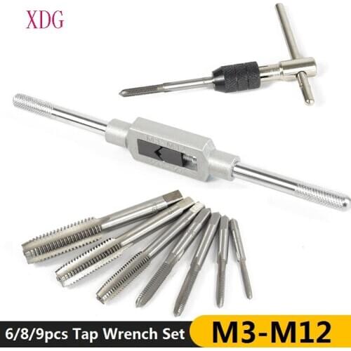 6/8/9pcs M3-M12 Tap Wrench Drill Set Hand Tapping Tools Metric Screw Thread Tap Twist Drill Bit Wrench Set