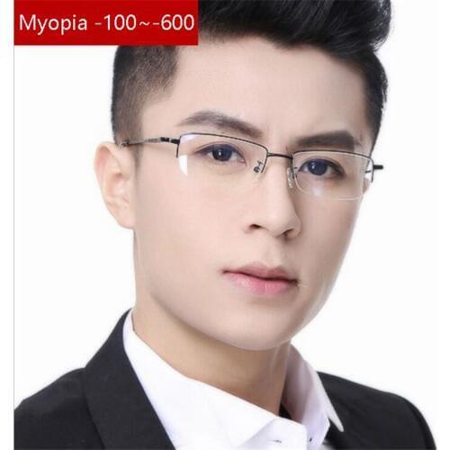-100 -150 -200 To -600 Half Frame Finished Myopia Glasses Fashion Ultralight Metal Square Mens Nearsighted Glasses Women Men