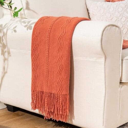 Battilo Intricate Woven Throw Blanket with Raised Patterns and Tasseled End 127x152cm