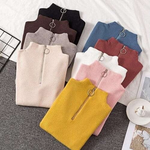 Casual Zipper Sweaters Women Turtleneck Solid spring autumn female Knitted sweaters Pullovers long Sleeve chic Soft Jumper top