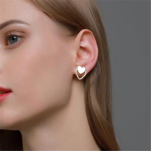 Simplicity Double Layer Heart-Shaped Earrings Wedding Female Jewelry European And American Lady Gift