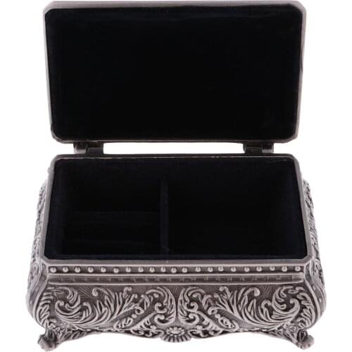 Vintage Flower Carved Rectangle Jewelry Box Trinkets Case Jewellery Storage