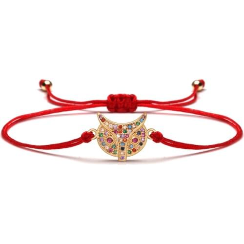 Multicolored Cubic Zirconia Stones Fox Head Luck Charm Bracelet Women Prevent Harm Lovely Cute Animal Red String Jewelry Present
