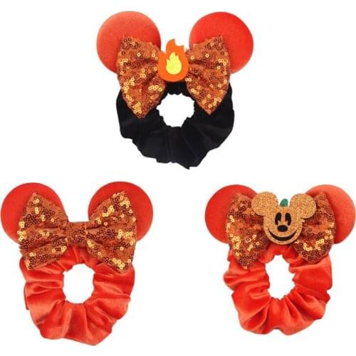 Halloween Mickey Hair Tie Thick Velvet Pig Intestine Hair Tie Elastic Headband Pumpkin Halloween Decoration Props Party