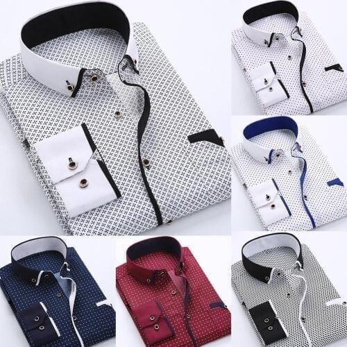 Business Men Plus Size Buttons Turn Down Collar Long Sleeve Shirt Top Men Fashion Casual Long Sleeved Printed shirt man