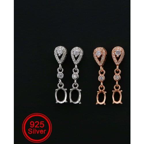 1Pair Oval Studs Earrings Settings Drop Luxury Rose Gold Plated Solid 925 Sterling Silver Bezel DIY Supplies for Gemstone1706060