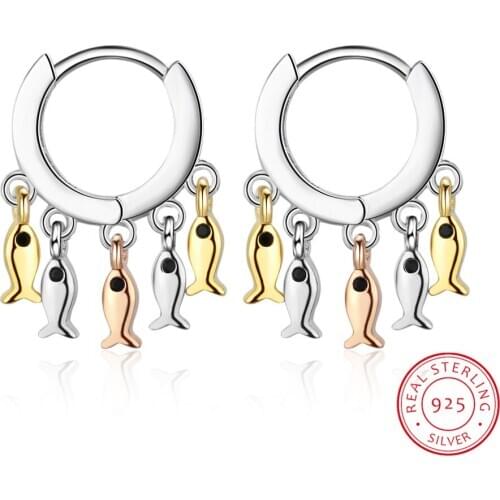 LEKANI 925 Sterling Silver 3 Colors Fish Hook Dangle Earrings for Women Unique Design Fishing Pendientes Fashion Jewelry SCE789
