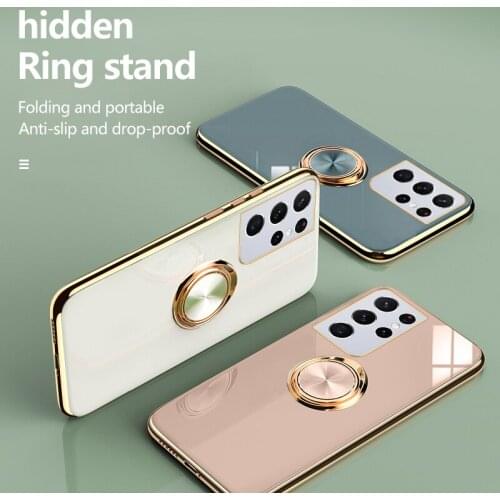 Luxury Cute Plating Silicone Ring Bracket Phone Case For Samsung Galaxy S21 S20 FE Note 20 10 9 Plus Ultra-thin Stand Cover