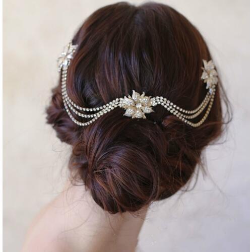 Le Liin Bride Rhinestone Ripple Head Chain Bridal Headpiece Wedding Boho Hair Comb Bohemian Headdress Wedding Hair Accessory