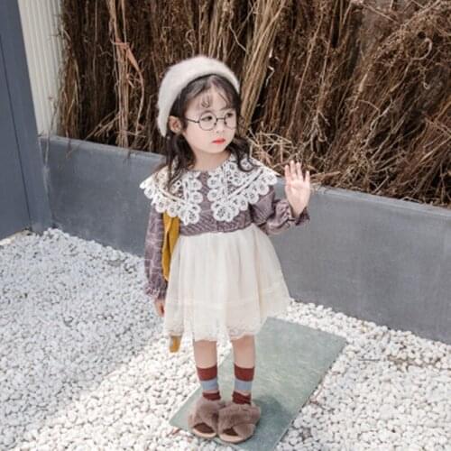 Spring and Autumn Girls' Dresses 2020 New Retro Elegant Embroidered Doll Collar Western All-match Dresses, Childrens Dresses Fa