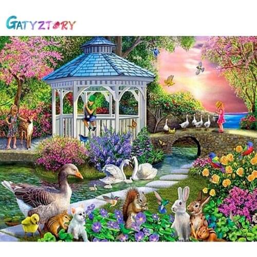 GATYZTORY Cross Stitch Embroidery Garden Cotton Thread Painting Landscape Home Decoration DIY Needlework Kits