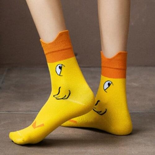 Japanese Women Kawaii Cotton Long Crew Socks Funny Cartoon Duck Printed Harajuku Skateboard Student Stockings Hosiery