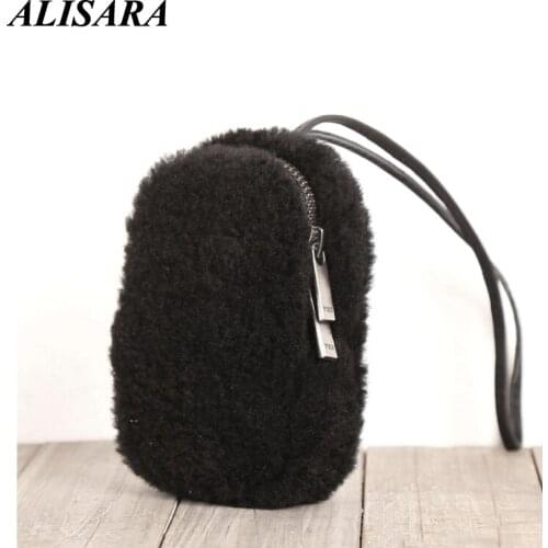 Alisara Car Key Bag Ladies First Layer Sheepskin Leather High Quality Women Mini Wallet Pouch Storage Coin Purses Small Hand Bag