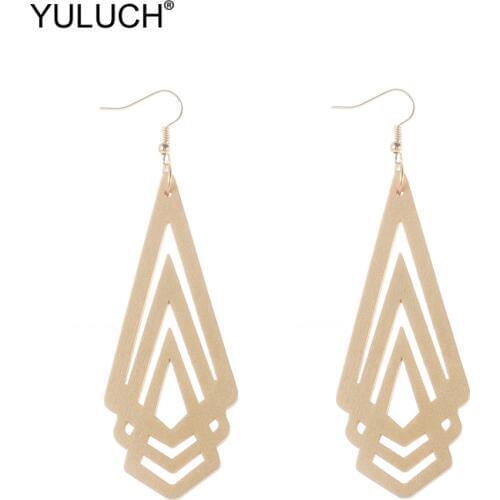 YULUCH 2019 Gold Fashion Handmade Hollow Dangle Statement Earings Trendy Long Drop Pendant Earrings For Women Lady Wedding Party