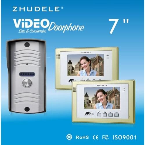 ZHUDELE Intercom System Doorbell 7" Color TFT LCD Monitor Video Door phone W/t 1 Waterproof Doorbell 700TVL Smart Camera 1V2