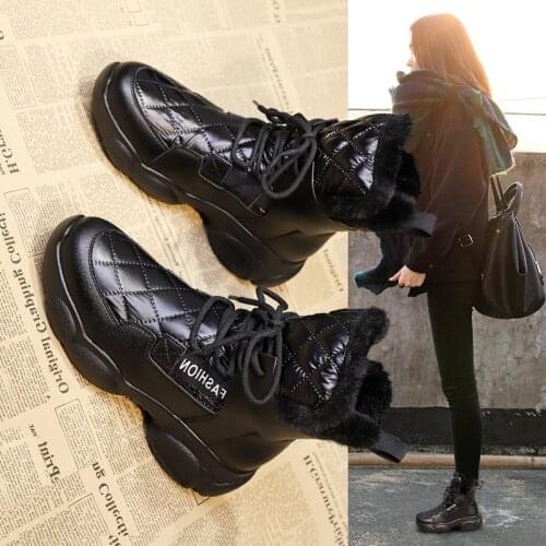 Winter Boots Women Snow Boots Chunky Sneakers Lace Up Thick Bottom Fur Platform Waterproof Warm Women Shoes Woman Plus Size