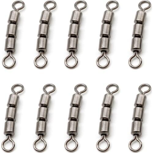 10pcs Rolling Spinning Lightweight Stainless Steel Portable Flexible Fishing Swivels Quick Connect Triple High Tensile Bearing