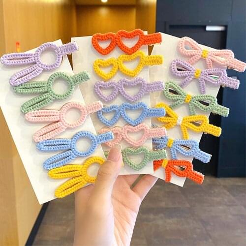 2 Pcs Set Winter plush cartoon Hairpin Korean Cute Baby Bow Headdress girl color side top clip Accesso Exquisite birthday gift