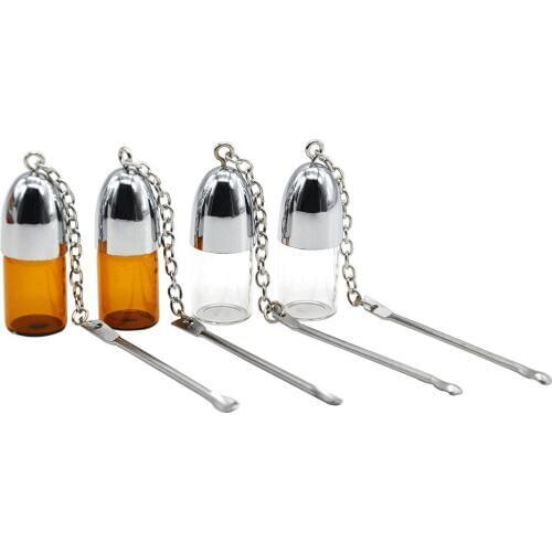 2pcs Packed Transparent Glass Pill Box With Metal Ashtray Spoon Portable Keychain Waterproof Pill Boxes Office Ourdoor Traveling